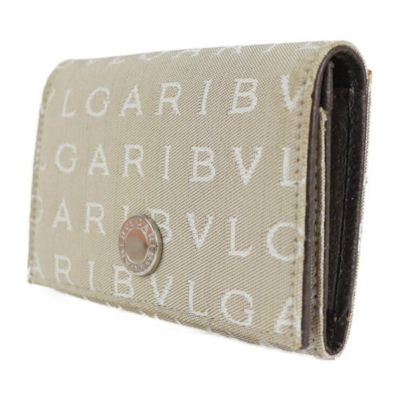 BVLGARI Bulgari Card Case 26549 Canvas Pigskin Beige Chocolate Logomania Foli... - Picture 2 of 9